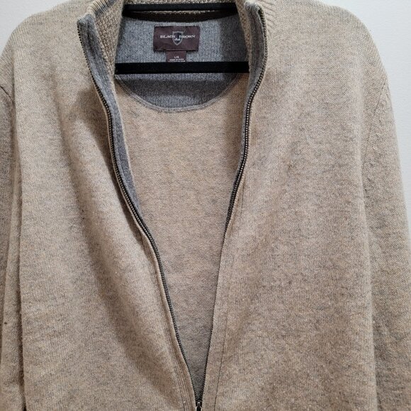 Black Brown 1826 Melange Oatmeal Lambswool Fine Knit Zip Sweater Cardigan L Used - Picture 9 of 13